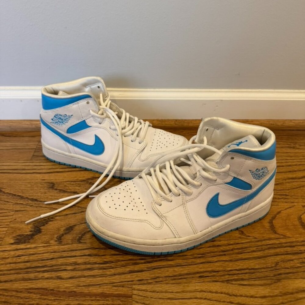 White and Blue Air Jordan Sneakers